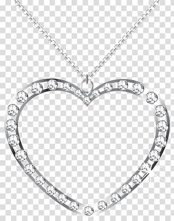 Heart Silver , Heart Diamond Pendant transparent background PNG clipart