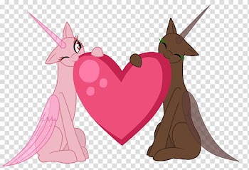 Hearts and hooves day Base, two pink and brown unicorns with wings biting heart illustration transparent background PNG clipart