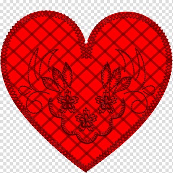 Hearts Embroidery , heart-shaped red and black floral textile transparent background PNG clipart