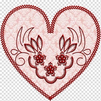 Hearts Embroidery , pink and red floral heart illustration transparent background PNG clipart