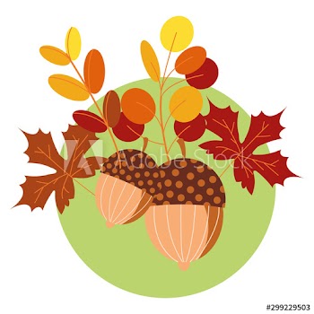 hello autumn season acorns and leafs