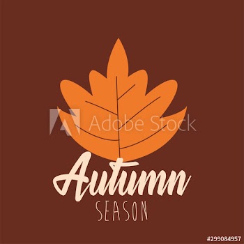 hello autumn season leaf and calligraphy