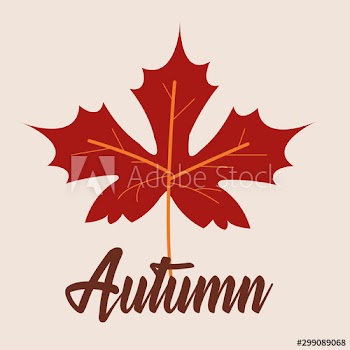 hello autumn season maple leaf and calligraphy