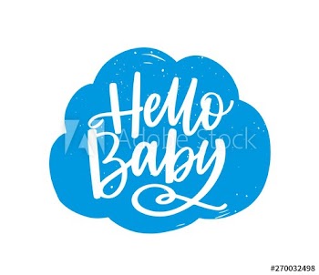 Hello Baby slogan handwritten on fluffy cloud with calligraphic font or script