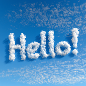 Hello! in Clouds Against a Blue Sky