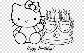 Hello Kitty Coloring book Birthday Drawing, happy-birthday template transparent background PNG clipart
