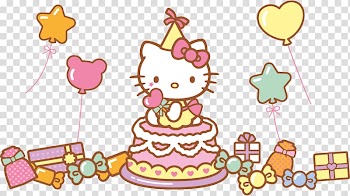 Hello Kitty party themed illustration, Hello Kitty Birthday cake Drawing, hello transparent background PNG clipart