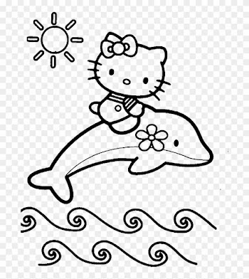 Hello Kitty Riding A Dolphin Coloring Pages - Baby Dolphin Coloring Pages