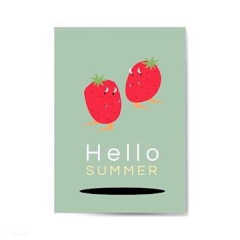 Hello summer with jumping strawberries cartoo.. | Free stock vector - 538766