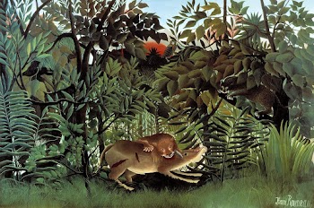 Henri Rousseau's The Hungry Lion Throws… | Free public domain illustration