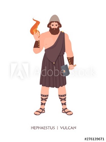 Hephaestus or Vulcan - god or deity of blacksmiths, craftsmen and metalworking of Greek and Roman pantheon