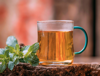 Herbal Tea in a Glass Mug with Fresh Mint