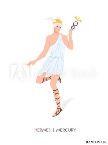 Hermes or Mercury - deity of trade, commerce and merchants of Greek and Roman pantheon, messenger of Olympian gods