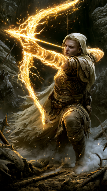 Heroic Dark Fantasy Archer in Dynamic Battle
