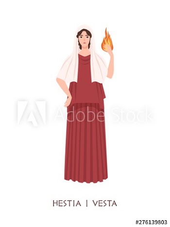 Hestia or Vesta - deity or virgin goddess of hearth, home, domesticity, family from ancient Greek and Roman religion