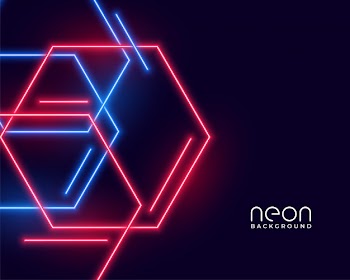 Hexagon shape neon lights in blue and red colors Free Vector
