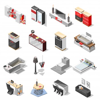Hi-tech interior furniture collection Free Vector