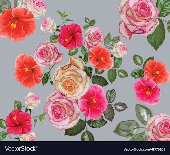 hibicus and rose seamless pattern