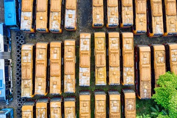High-angle Photo of Lined Buses