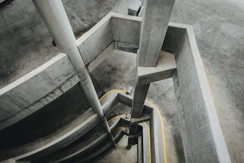 high-angle photo of parking area