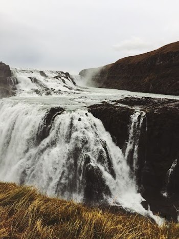 high angle photo of waterfalls