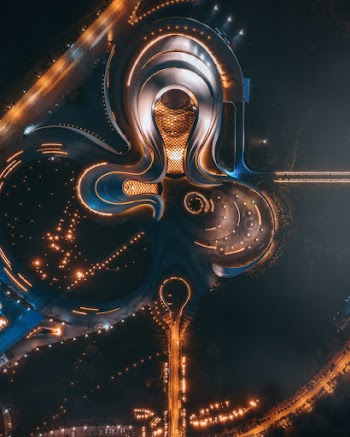High Angle Shot Highway During Nighttime