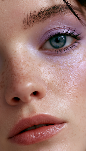 High-Fashion Close-Up Portrait with Lavender Makeup