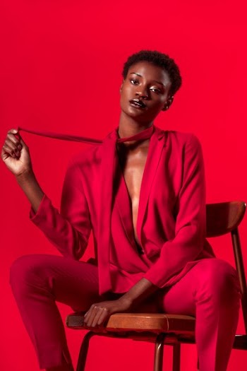 High Fashion Model In Red Suit
