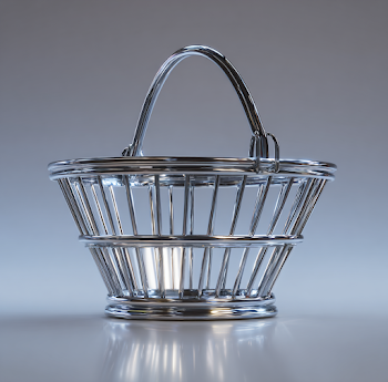 High-Resolution Chrome Shopping Basket Render