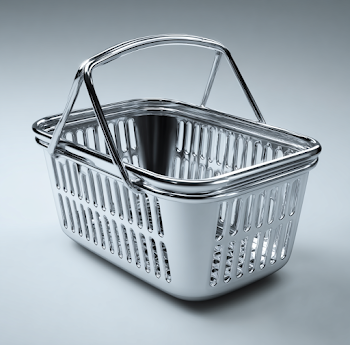 High-Resolution Metallic Chrome Shopping Basket 3D Render