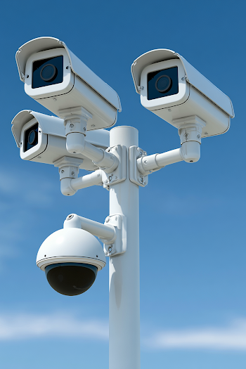 High-Tech Surveillance Pole with Security Cameras