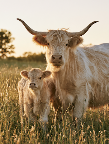 Highland Cattle at Dawn: A Serene Farm Scene
