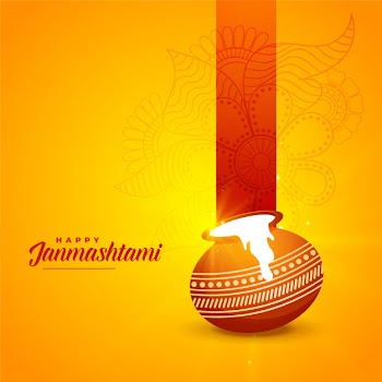 Hindu festival of janmashtami with matki kalash background Free Vector