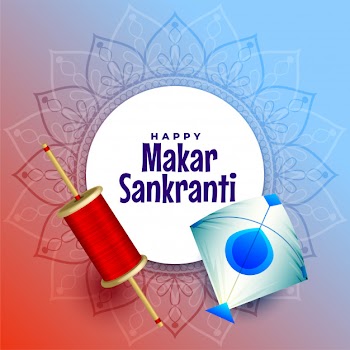 Hindu festival of makar sankrati with kite and spool Free Vector