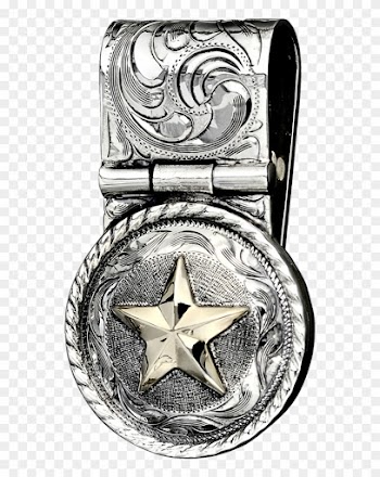 Hinged Concho Money Clip - Vogt Western Mens Money Clip Embossed Concho Star Silver