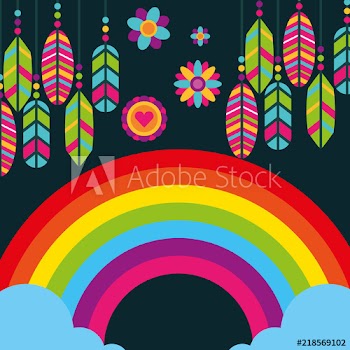 hippie rainbow feathers flowers boho free spirit vector illustration