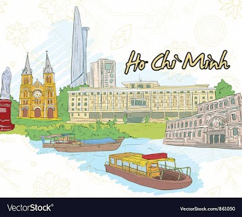 Ho chi minh doodles vector image