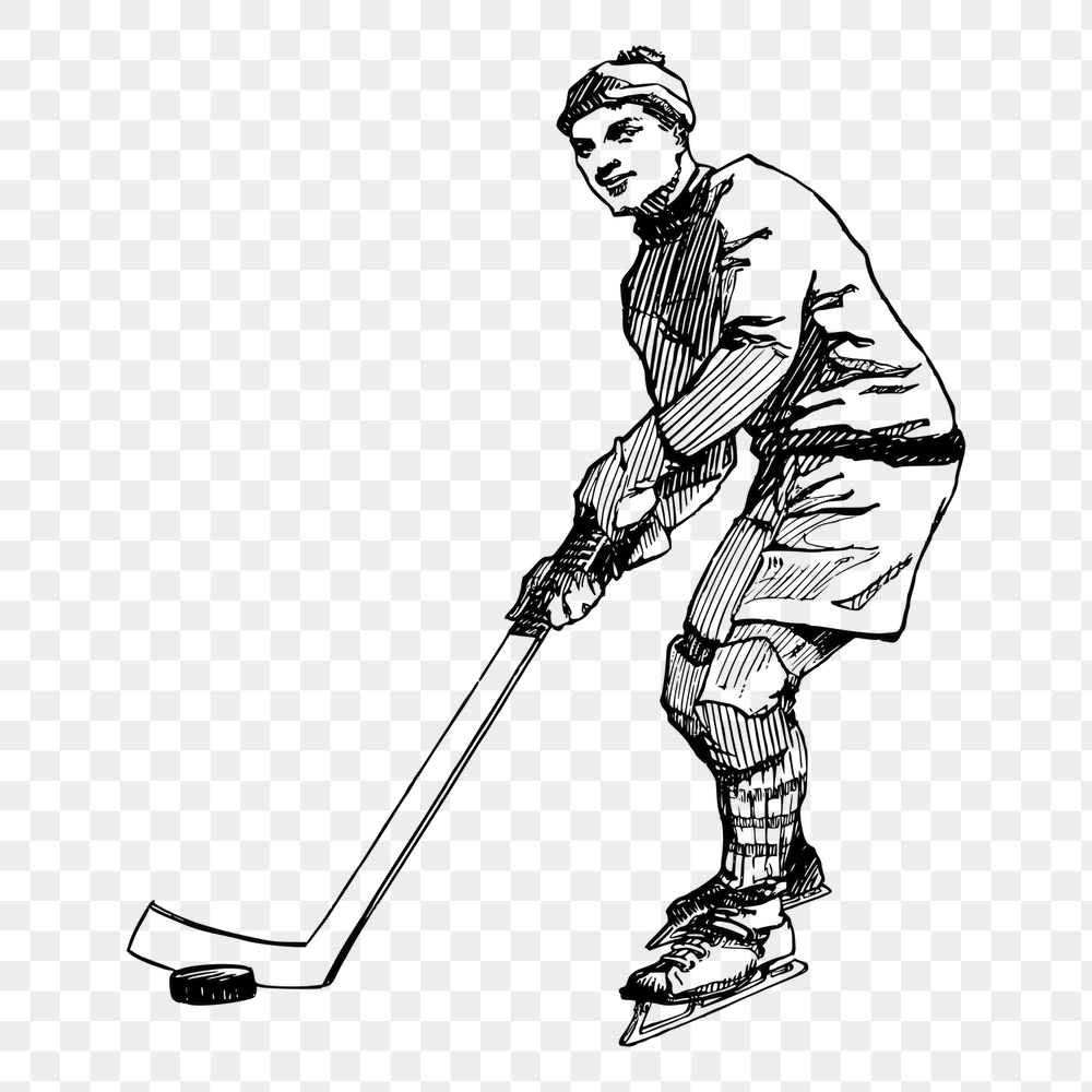 Hockey player png sticker, vintage | Free PNG - rawpixel
