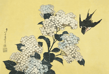 Hokusai's hydrangea and swallow (1833) | Free Photo Illustration - rawpixel