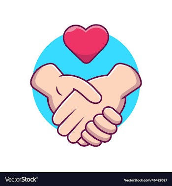 holding hand with love heart cartoon
