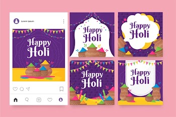 Holi festival instagram post collection Free Vector