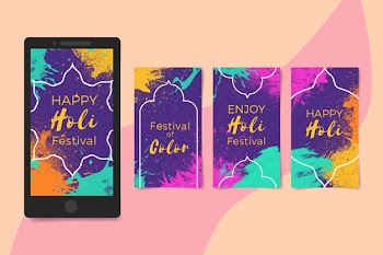 Holi festival theme for instagram story collection Free Vector