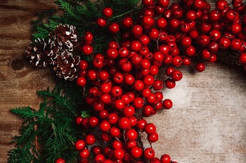 Holiday Berry Decor On Wood