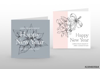 Holiday Card Layout with Vintage-Style Illustrations