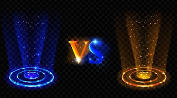 Hologram effect vs circles. neon versus round rays Free Vector