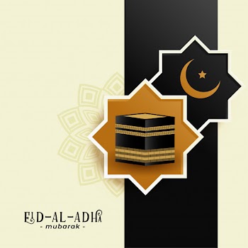 Holy kaaba and crescent moon background Free Vector