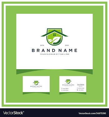 home leaf shield logo design and business card