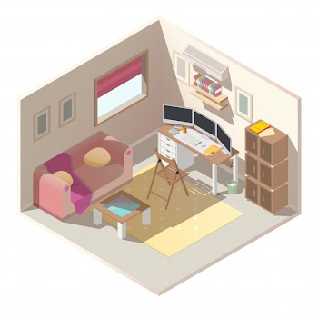 Home office in apartment isometric vector interior Free Vector