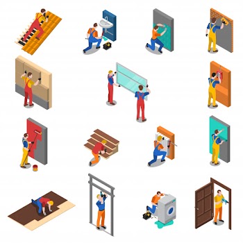 Home repair worker people icon set Free Vector