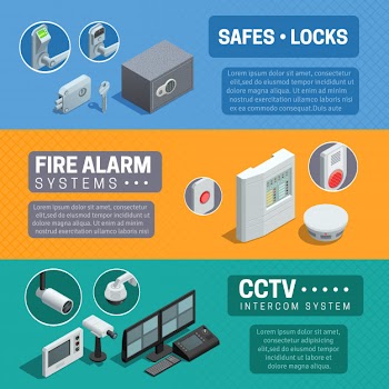 Home security system isometric banners set Free Vector